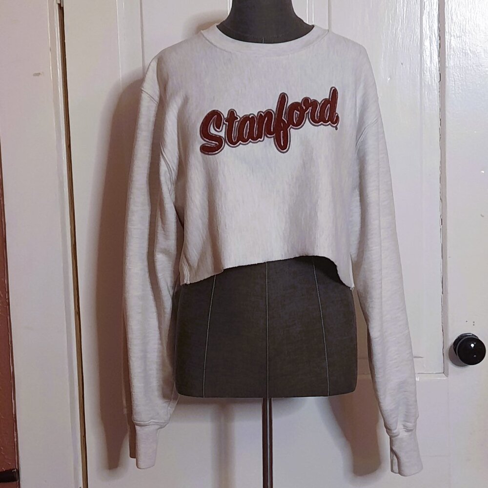 90s CHAMPION Reverse Weave Crop Stanford University Spell Graphic Sweatshirt MED